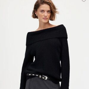 Madewell Marled Cozy Black Off-Shoulder Sweater